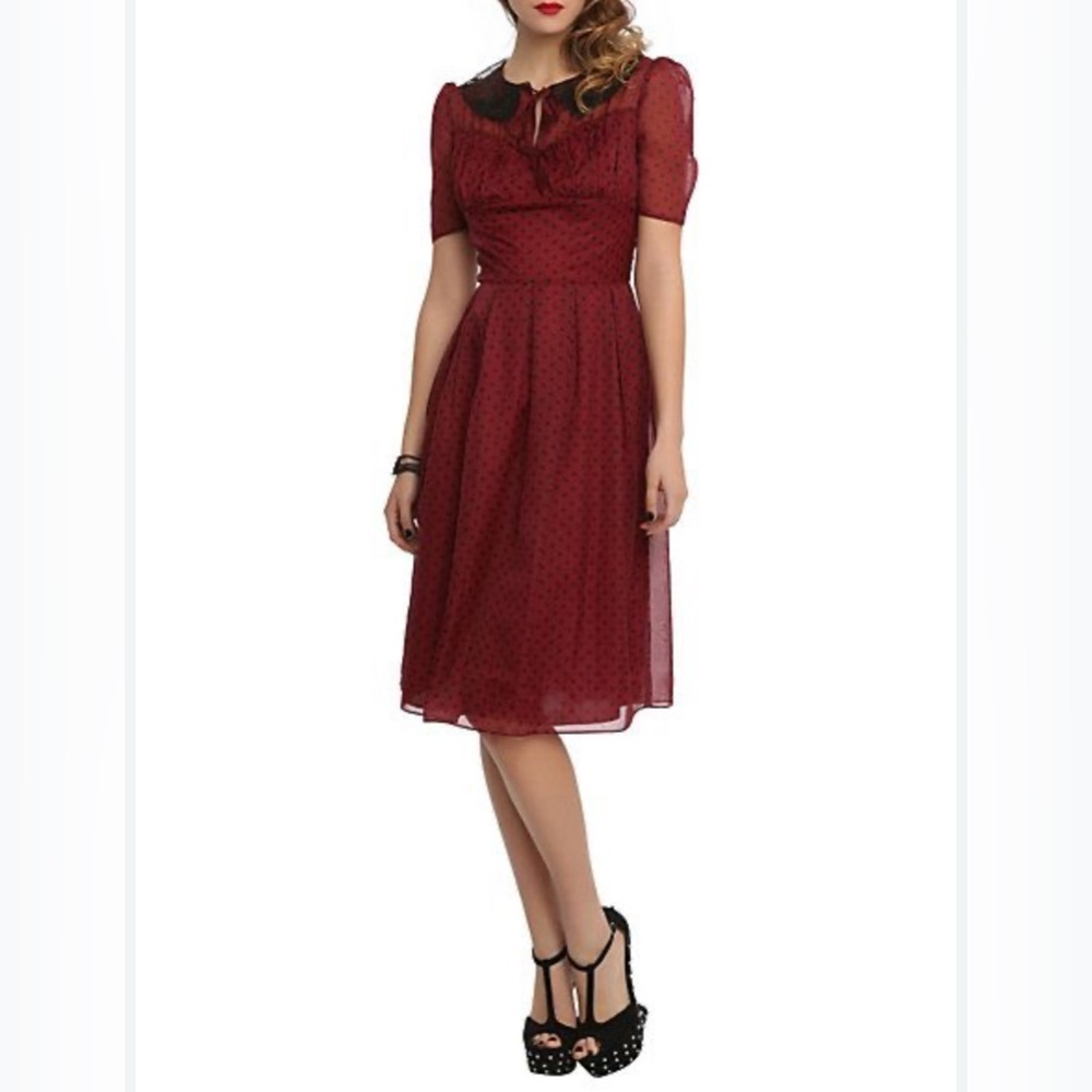 Hell Bunny Vixen retro polka dot  Burgundy Dress small